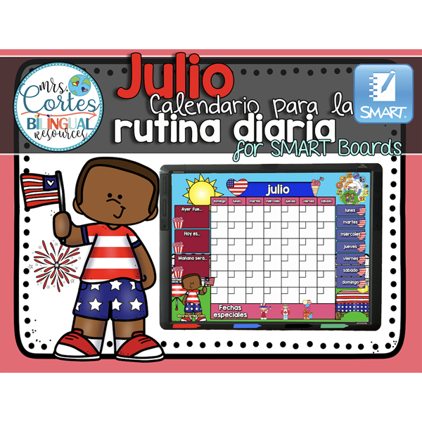 Morning Calendar For SMART Board – Julio (4 de julio)