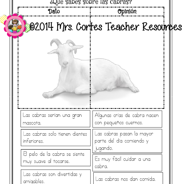 What do you know about goats? Fact and Opinion Bilingual Freebie