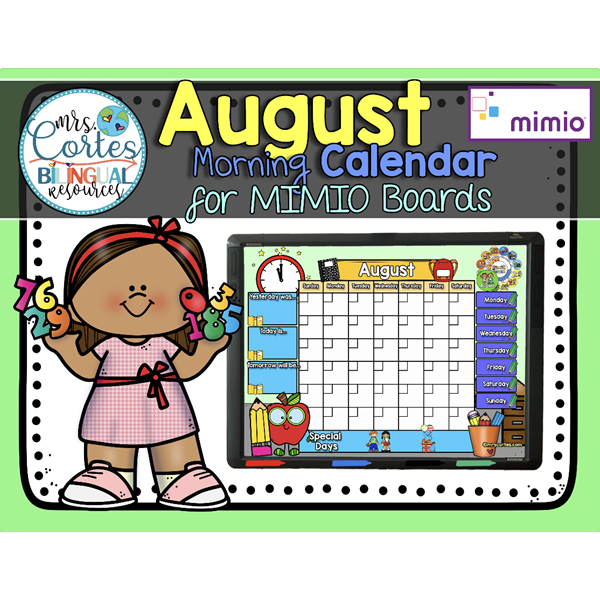 Morning Calendar For MIMIO Board – August (Back to School)