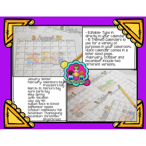 Editable Calendar Set- English